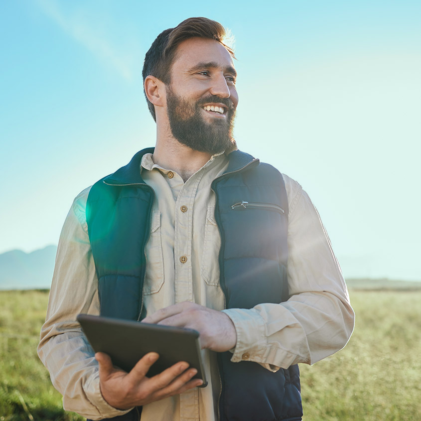 Farmer working on tablet