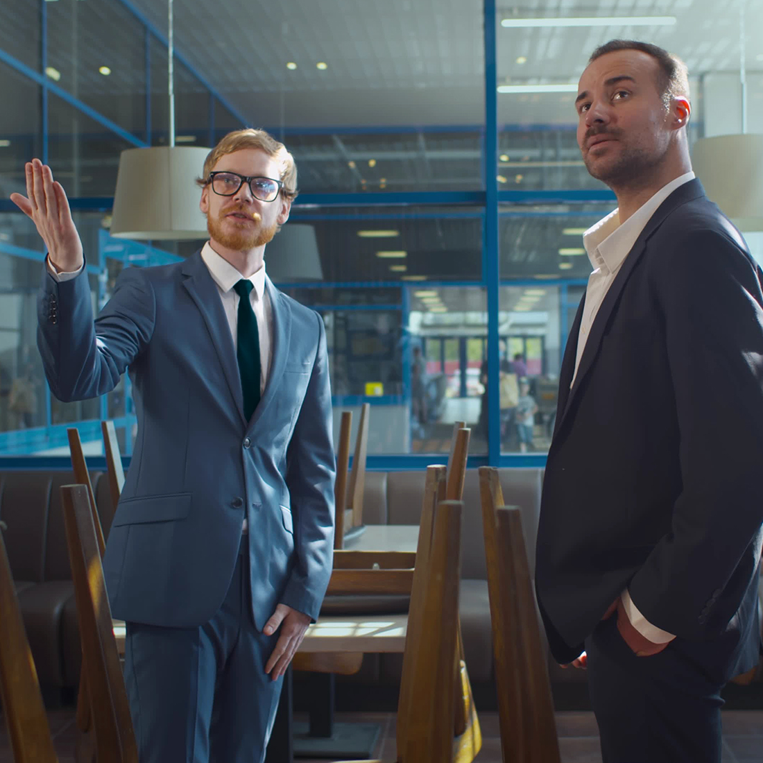 client and broker looking at restaurant space